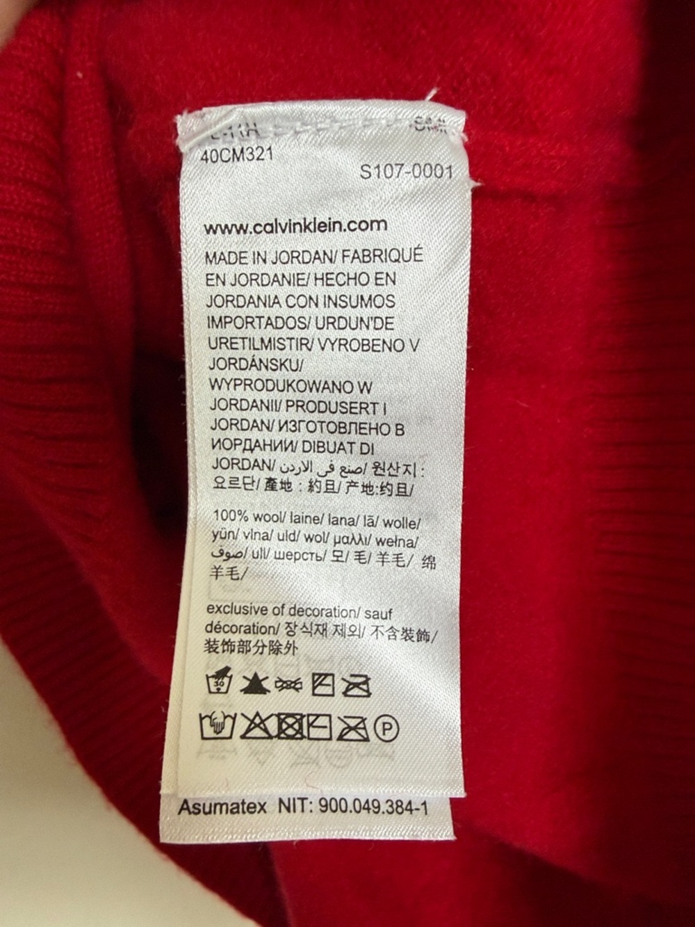 100% Wool Calvin Klein Bright Red Crewneck Sweater 100%Wool/Lana. - Picture 6 of 10
